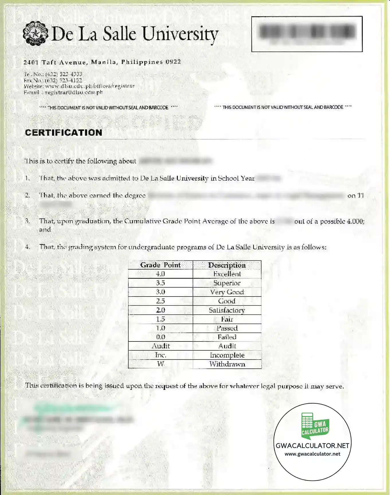 Certificate of gwa gwa certificate samples philippines